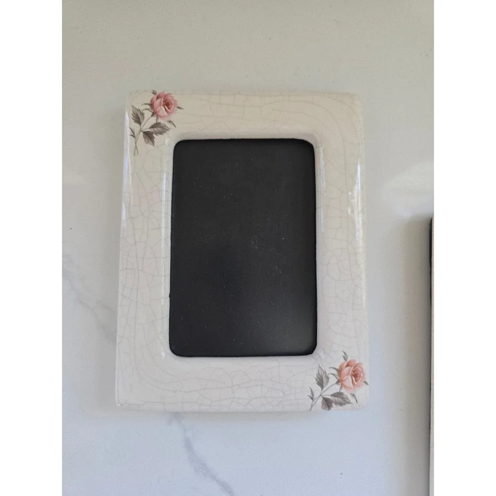 Vintage Crackle Glaze Ceramic Rose Floral Picture Frame‎ Set of 2 Shabby Chic